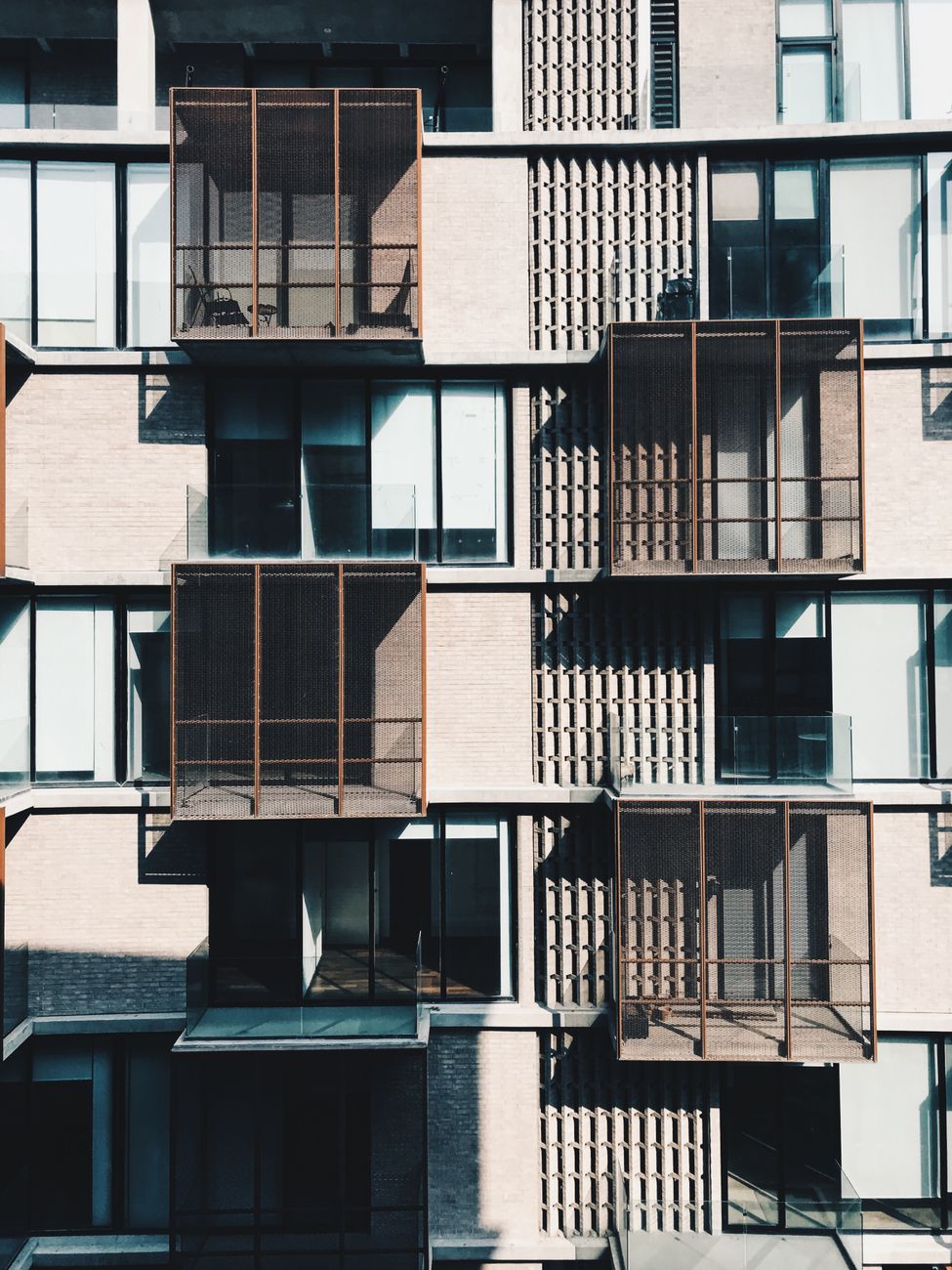 Geometric balconies of a modern residential building